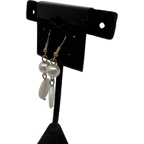 White and Silver Drop Earrings, 2" Long, 0.5" Wide, Summer Style - Picture 5 of 9